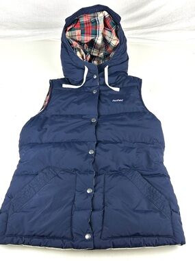 Madewell X Penfield Lucedale Down Puffer Vest With Hood Womens Medium Navy Blue